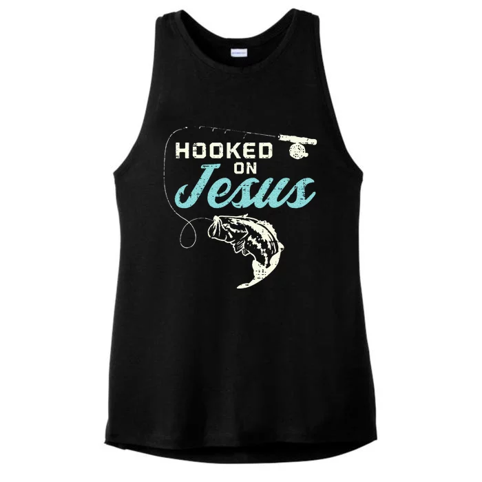 Hook On Jesus Bass Fishing Christian Religious God Gift Ladies Tri-Blend Wicking Tank