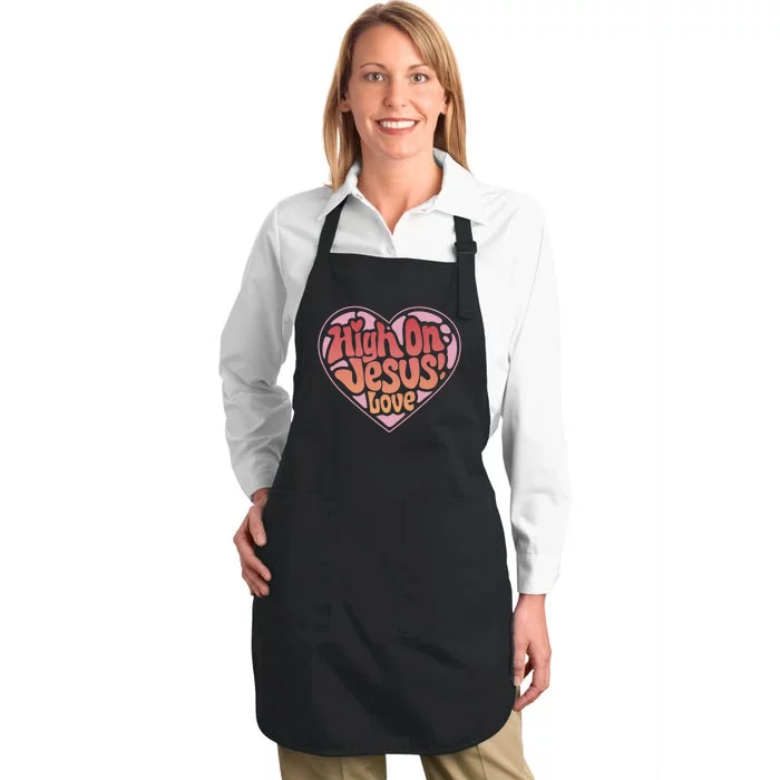 High On Jesus Love Heart Christian Full-Length Apron With Pocket