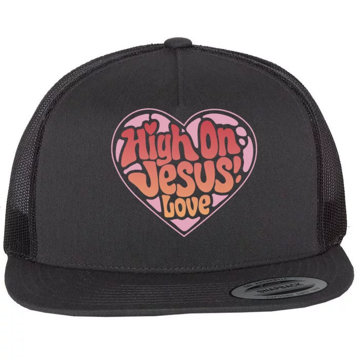 High On Jesus Love Heart Christian Flat Bill Trucker Hat