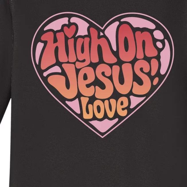 High On Jesus Love Heart Christian Baby Long Sleeve Bodysuit