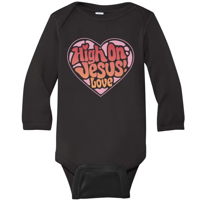 High On Jesus Love Heart Christian Baby Long Sleeve Bodysuit