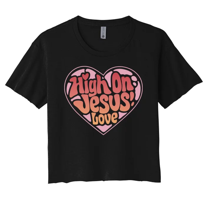 High On Jesus Love Heart Christian Women's Crop Top Tee