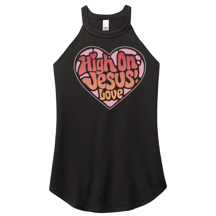 High On Jesus Love Heart Christian Women’s Perfect Tri Rocker Tank