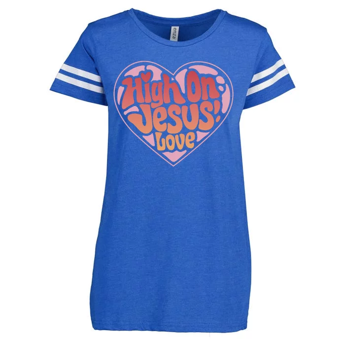 High On Jesus Love Heart Christian Enza Ladies Jersey Football T-Shirt