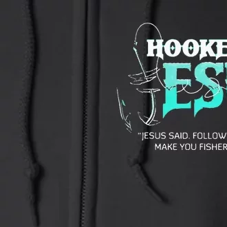 Hooked On Jesus Funny Fishing Full Zip Hoodie