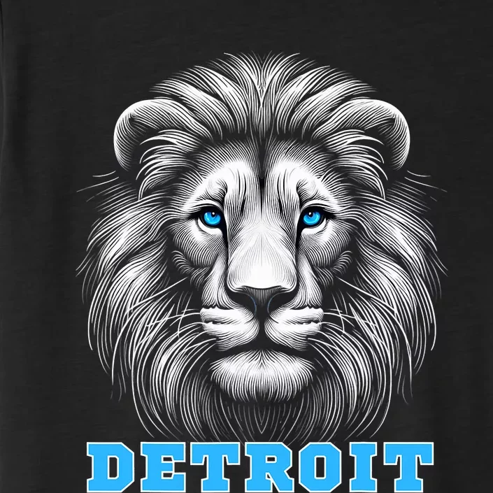 Head Of Lion With Blue Eyes Detroit Michigan Football Fan ChromaSoft Performance T-Shirt