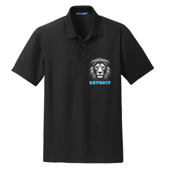 Head Of Lion With Blue Eyes Detroit Michigan Football Fan Dry Zone Grid Performance Polo