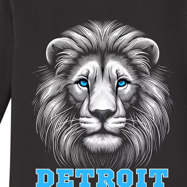 Head Of Lion With Blue Eyes Detroit Michigan Football Fan Baby Long Sleeve Bodysuit