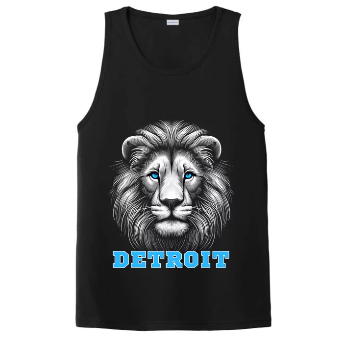 Head Of Lion With Blue Eyes Detroit Michigan Football Fan Performance Tank