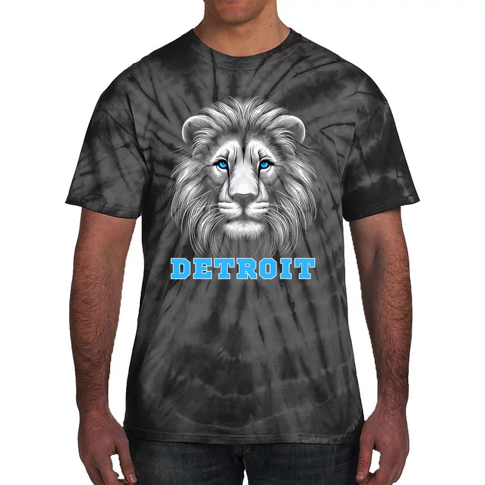 Head Of Lion With Blue Eyes Detroit Michigan Football Fan Tie-Dye T-Shirt