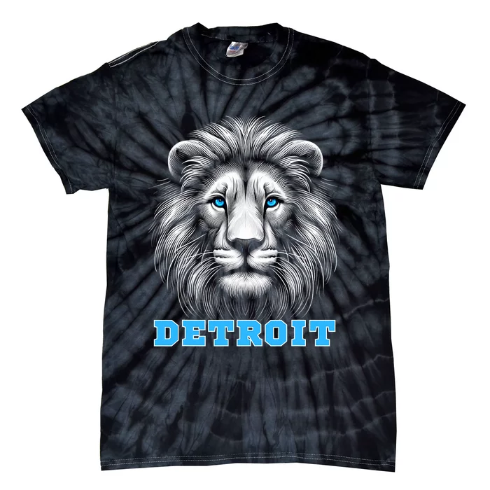 Head Of Lion With Blue Eyes Detroit Michigan Football Fan Tie-Dye T-Shirt