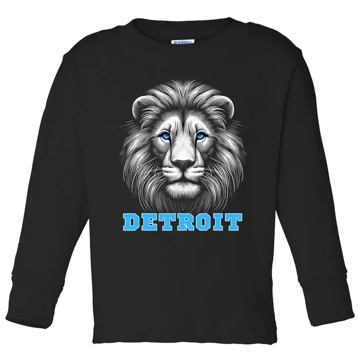 Head Of Lion With Blue Eyes Detroit Michigan Football Fan Toddler Long Sleeve Shirt