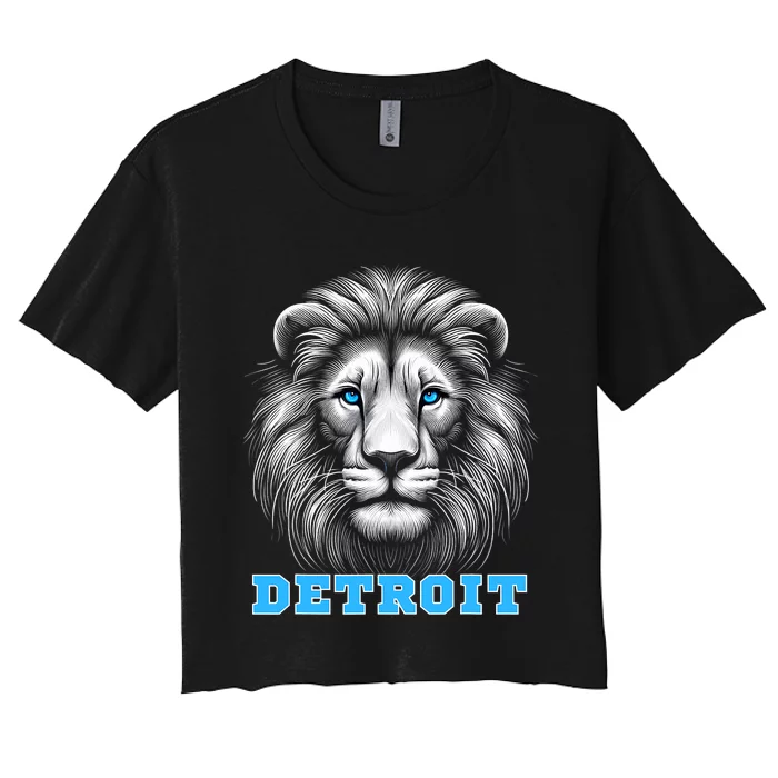 Head Of Lion With Blue Eyes Detroit Michigan Football Fan Women's Crop Top Tee