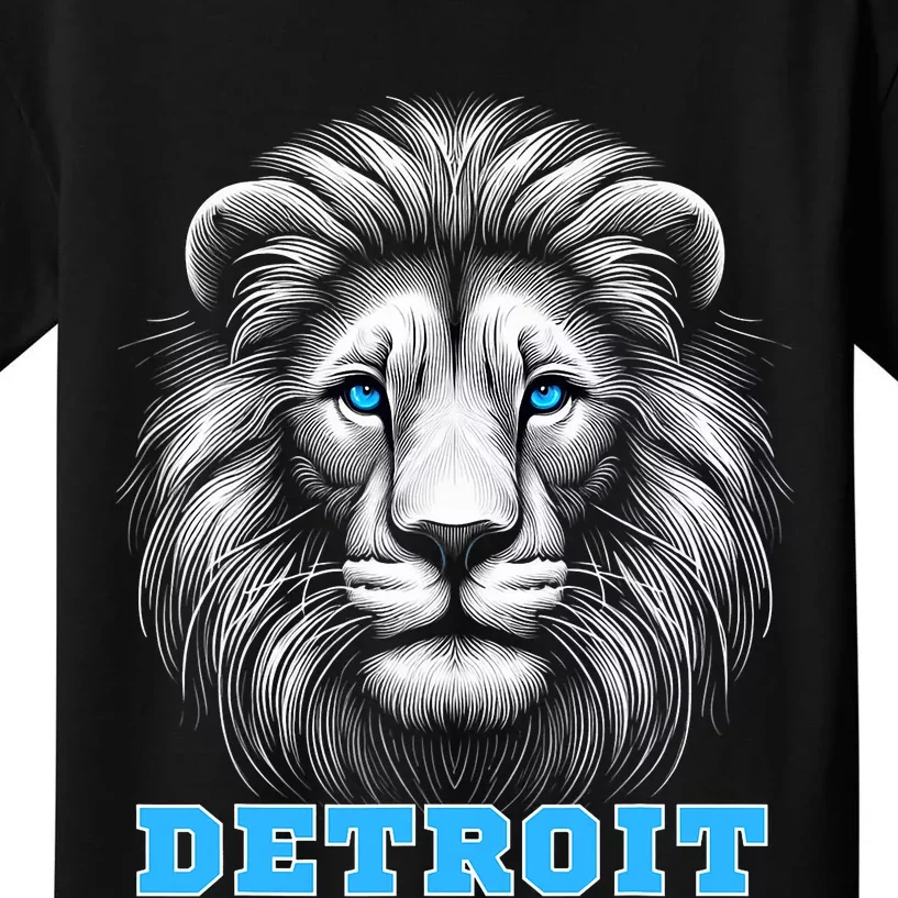 Head Of Lion With Blue Eyes Detroit Michigan Football Fan Kids T-Shirt