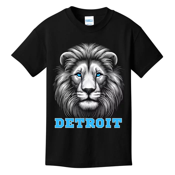 Head Of Lion With Blue Eyes Detroit Michigan Football Fan Kids T-Shirt