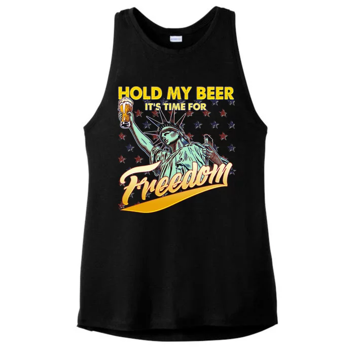 Hold My Beer It's Time For Freedom Statue Of Liberty Ladies Tri-Blend Wicking Tank