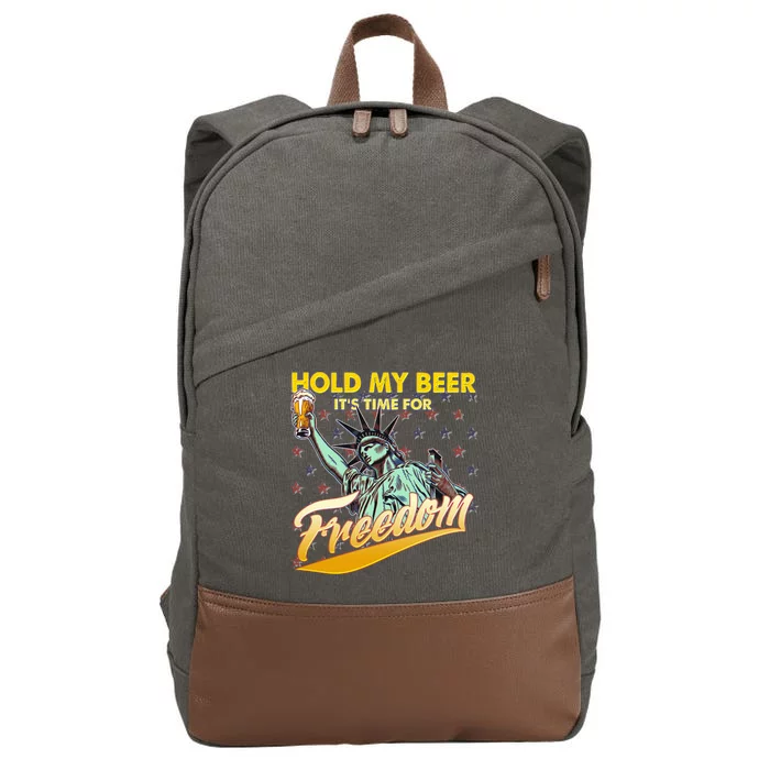 Hold My Beer It's Time For Freedom Statue Of Liberty Cotton Canvas Backpack