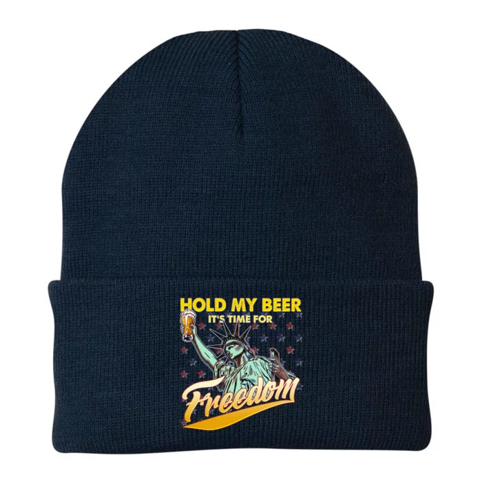 Hold My Beer It's Time For Freedom Statue Of Liberty Knit Cap Winter Beanie