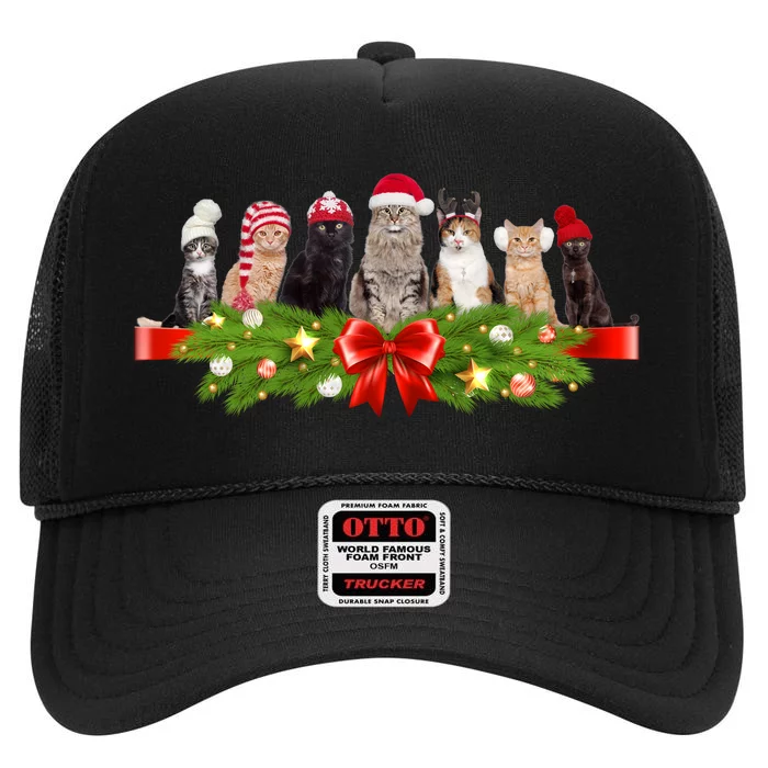 Holiday Christmas Cats High Crown Mesh Trucker Hat