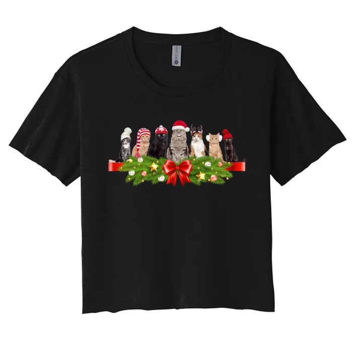 Holiday Christmas Cats Women's Crop Top Tee