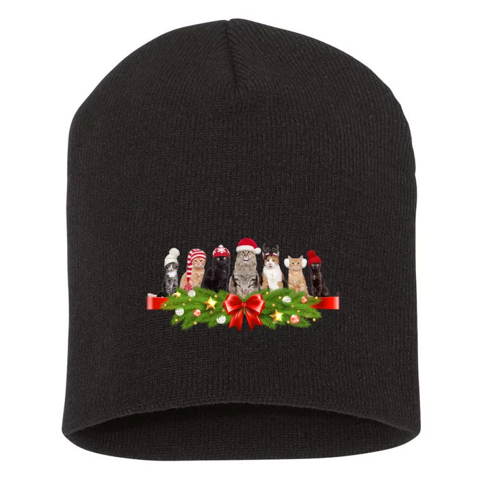 Holiday Christmas Cats Short Acrylic Beanie