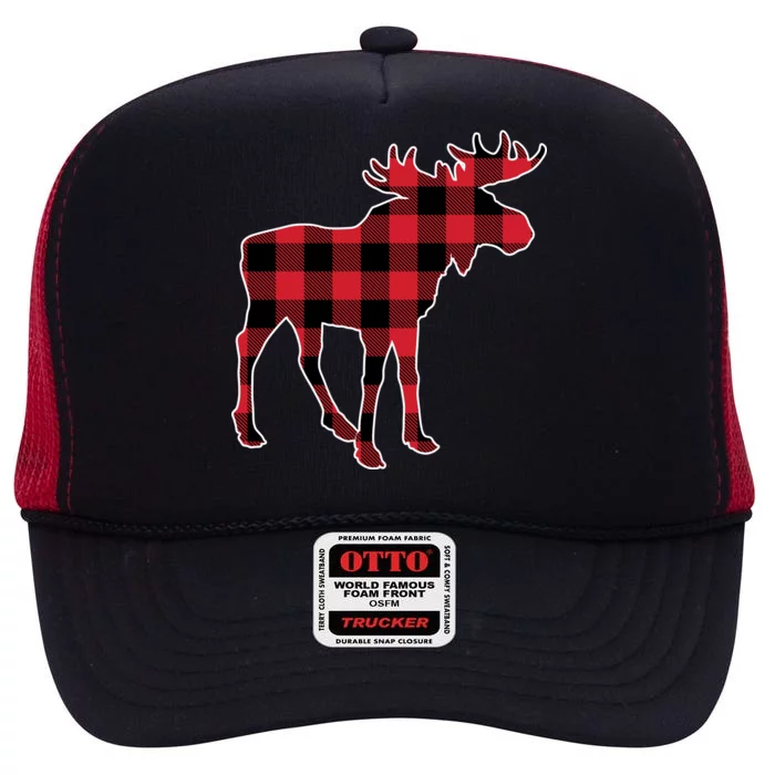 Holiday Plaid Moose High Crown Mesh Trucker Hat