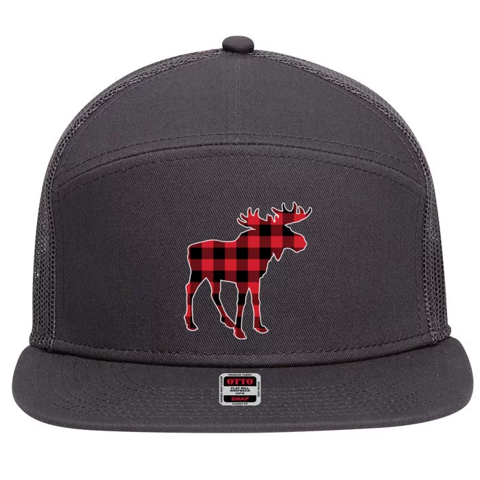 Holiday Plaid Moose 7 Panel Mesh Trucker Snapback Hat