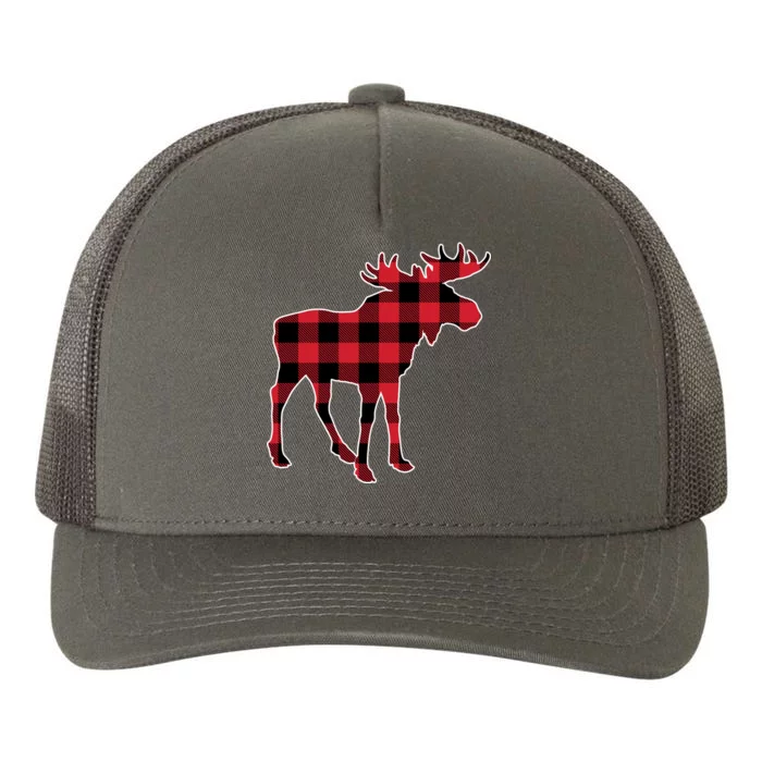 Holiday Plaid Moose Yupoong Adult 5-Panel Trucker Hat