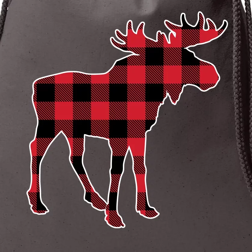 Holiday Plaid Moose Drawstring Bag