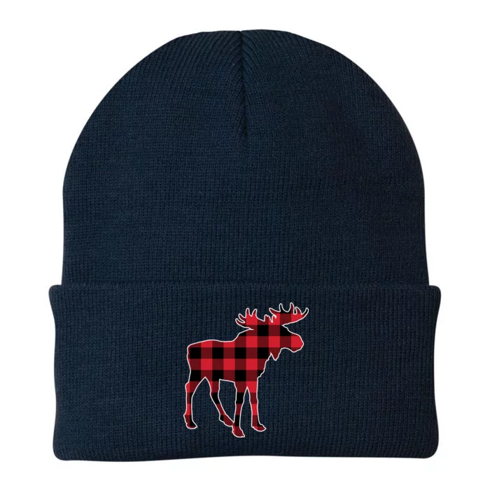 Holiday Plaid Moose Knit Cap Winter Beanie