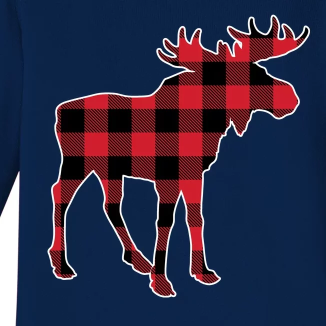 Holiday Plaid Moose Baby Long Sleeve Bodysuit