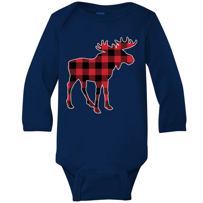 Holiday Plaid Moose Baby Long Sleeve Bodysuit