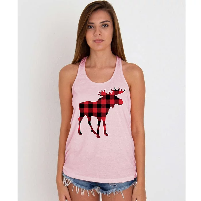 Holiday Plaid Moose Women's Knotted Racerback Tank