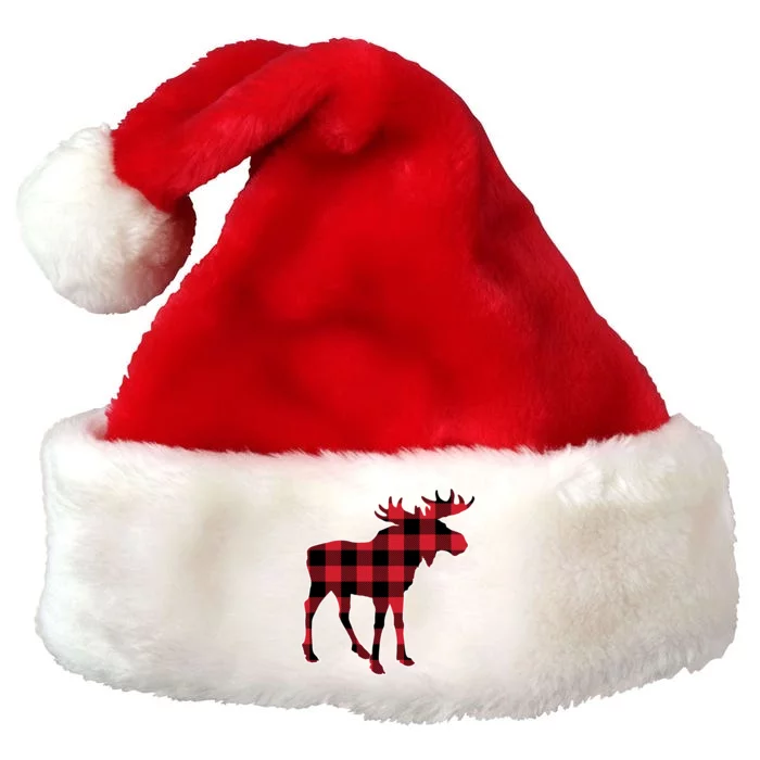 Holiday Plaid Moose Premium Christmas Santa Hat