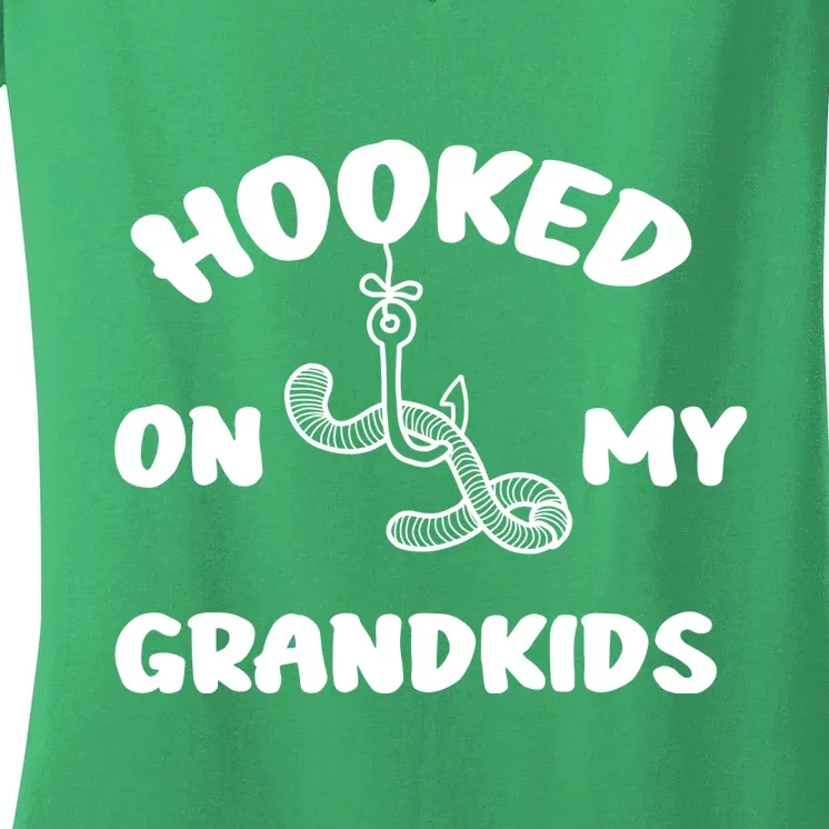 Hooked On My Grandkids Women's V-Neck T-Shirt