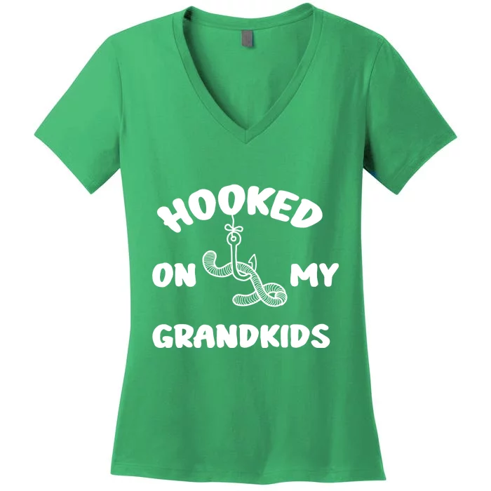 Hooked On My Grandkids Women's V-Neck T-Shirt