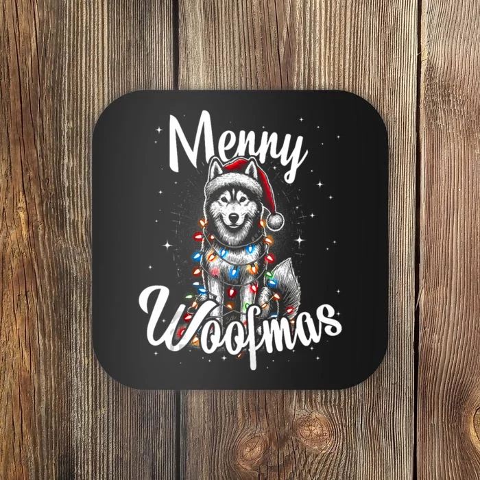 Husky Or Malamute Dog Merry Woofmas Christmas Lights Tank Top Coaster