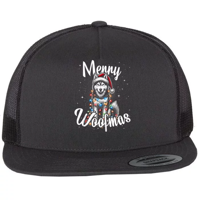 Husky Or Malamute Dog Merry Woofmas Christmas Lights Tank Top Flat Bill Trucker Hat