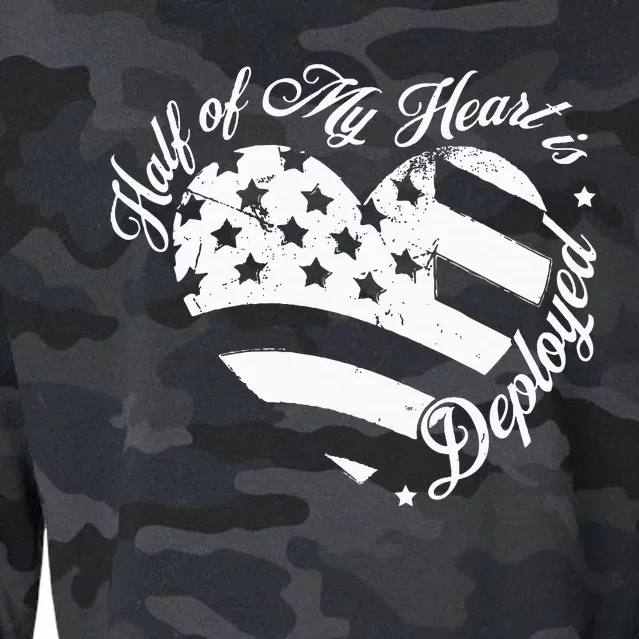 Half Of My Heart Is Deployed Husband Wife Deployment Gifts Cropped Pullover Crew