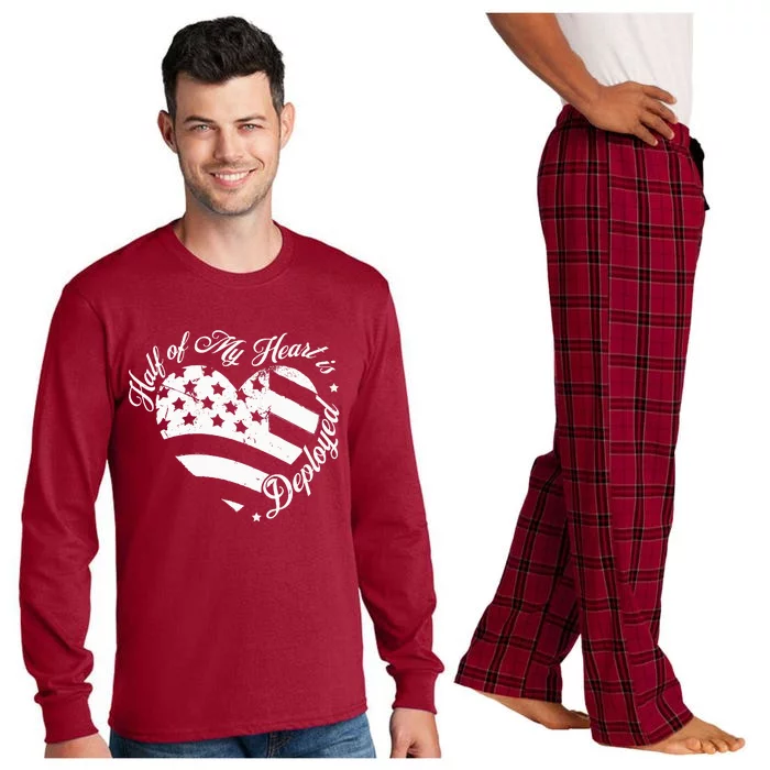 Half Of My Heart Is Deployed Husband Wife Deployment Gifts Long Sleeve Pajama Set