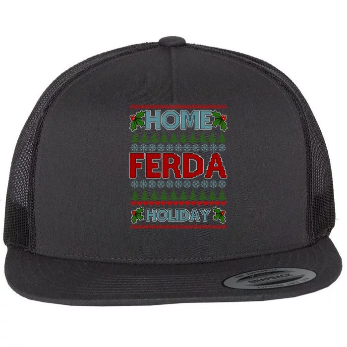 Home Freda Holiday Ugly Christmas Sweater Flat Bill Trucker Hat