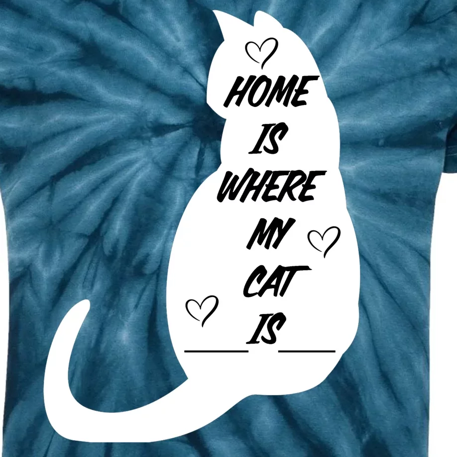 Home Is Where My Cat Is Funny Kids Tie-Dye T-Shirt