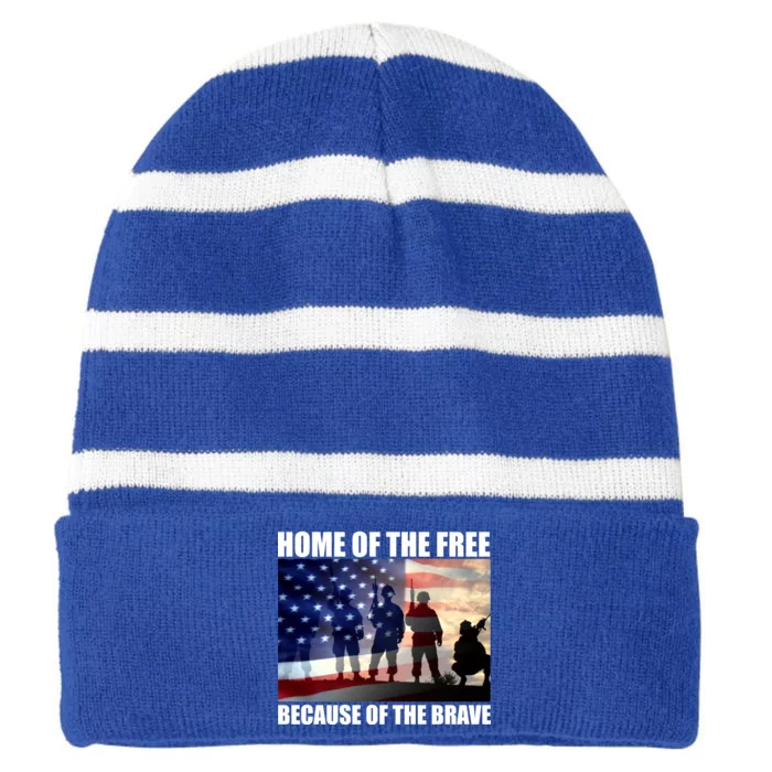 Home Of The Free Because Of The Brave Striped Beanie with Solid Band