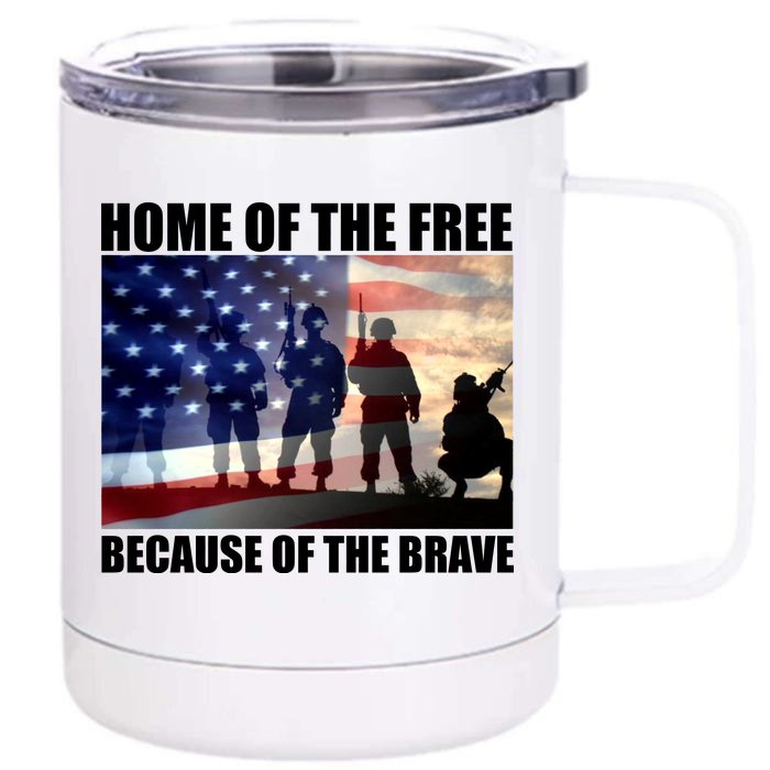 Home Of The Free Because Of The Brave Front & Back 12oz Stainless Steel Tumbler Cup