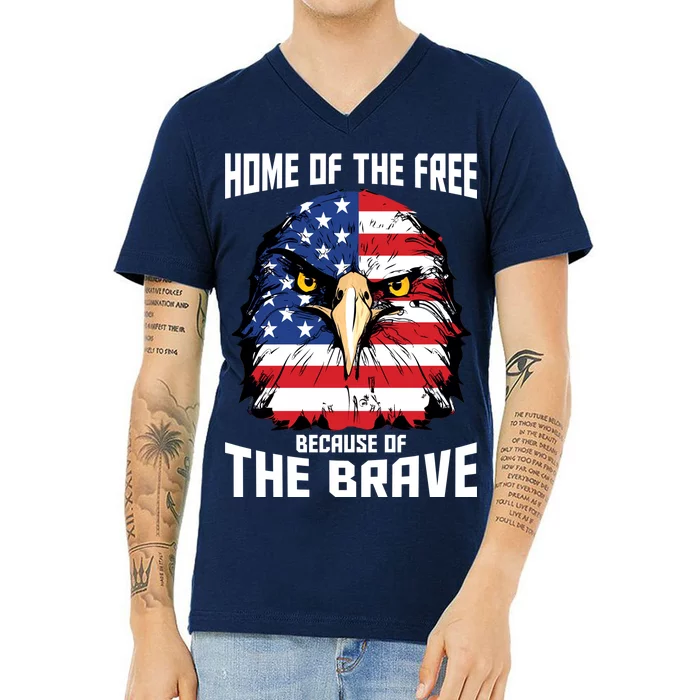 Home Of The Free Because Of The Brave Bald Eagle V-Neck T-Shirt