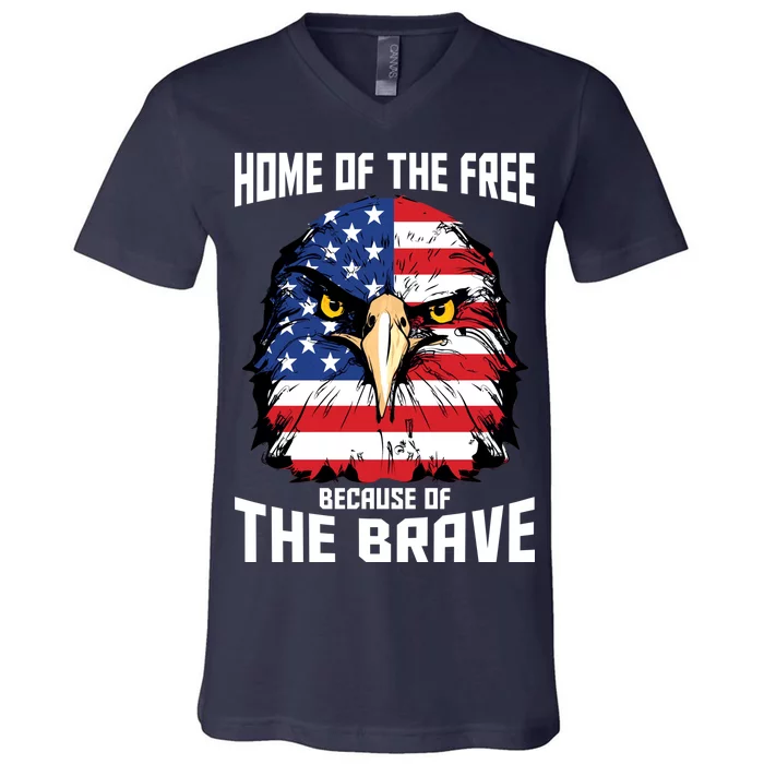 Home Of The Free Because Of The Brave Bald Eagle V-Neck T-Shirt