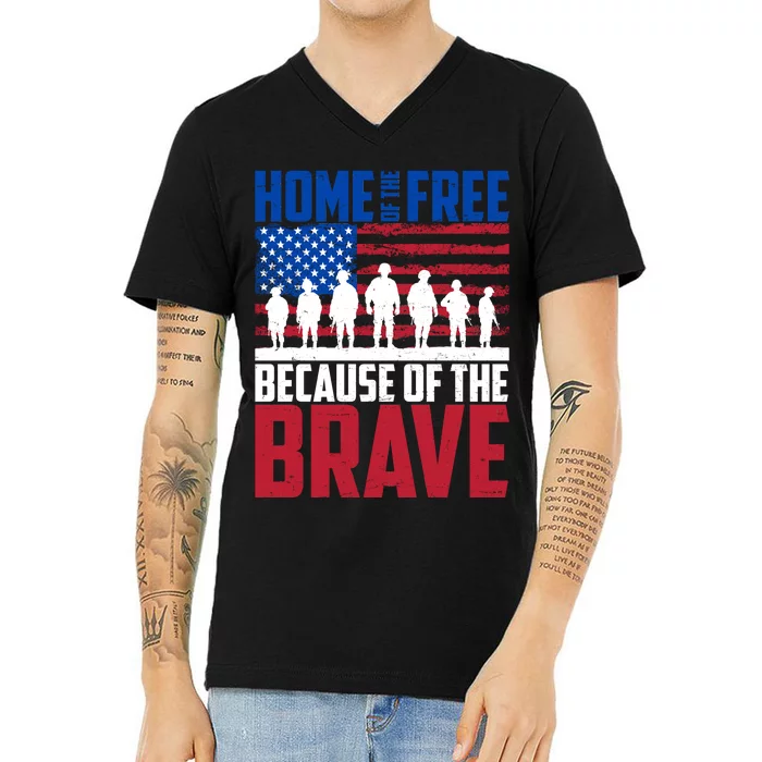 Home Of The Free Because Of The Brave Memorial Day V-Neck T-Shirt