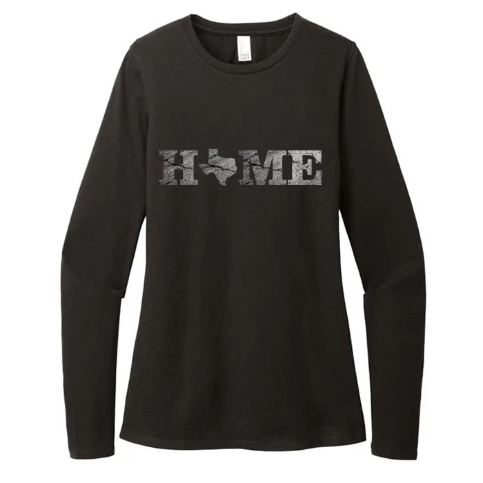 Home Texas State Map Stone Logo Womens CVC Long Sleeve Shirt