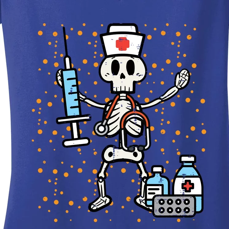 Halloween Orthopedic Nurse Skeleton Scrub Top Costume Gift Women's V-Neck T-Shirt