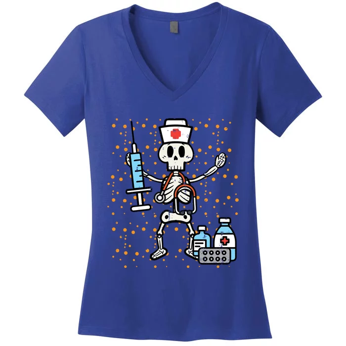 Halloween Orthopedic Nurse Skeleton Scrub Top Costume Gift Women's V-Neck T-Shirt